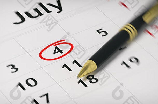 黑色的圆珠笔笔日历一天7月环绕插图