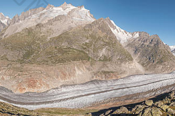 全景照片壮观的地形最大冰川欧洲阿莱奇冰川位于中央瑞士