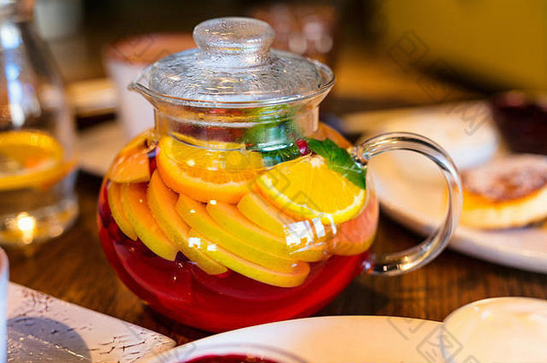 热茶野生浆果水果玻璃茶壶
