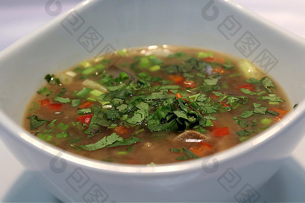 美味的Kazakhstani汤服务绿色洋葱