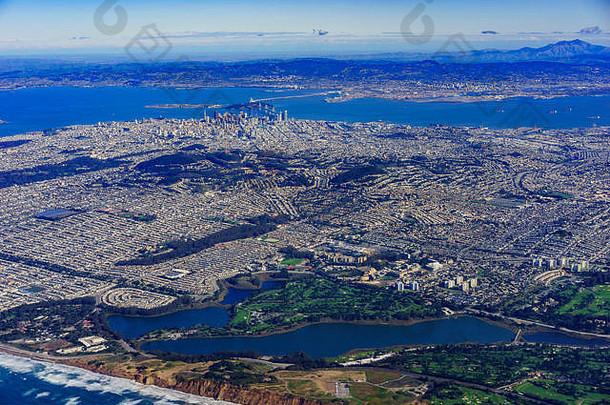 空中视图三旧金山市中心城市景观暗黑破坏神加州