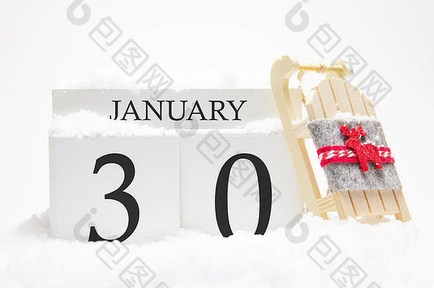 木日历1月一天冬天月符号冬天雪雪橇概念假期假期冬天有趣<strong>的</strong>