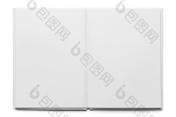 开放白色硬封面书孤立的白色背景