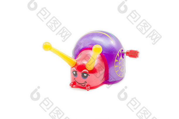 色彩斑斓的玩具风蜗牛面色壳牌红色的头黄色的触角