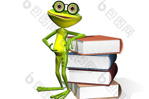 插图好奇的青蛙眼镜书