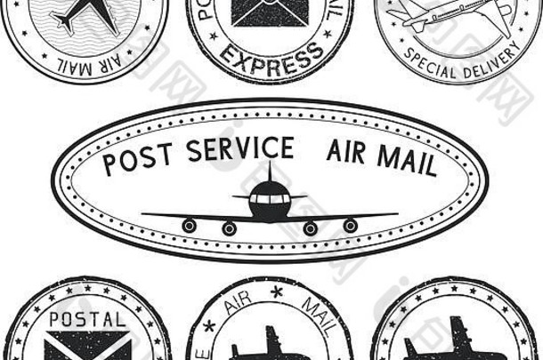 邮戳飞机信封符号黑色的墨水邮政邮票