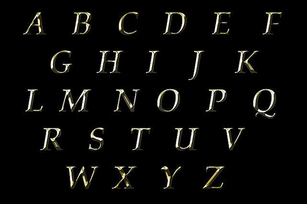 黄金英语字母插图黑色的背景