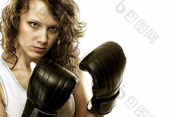 女运动员拳击手适合女人拳击孤立的白色背景