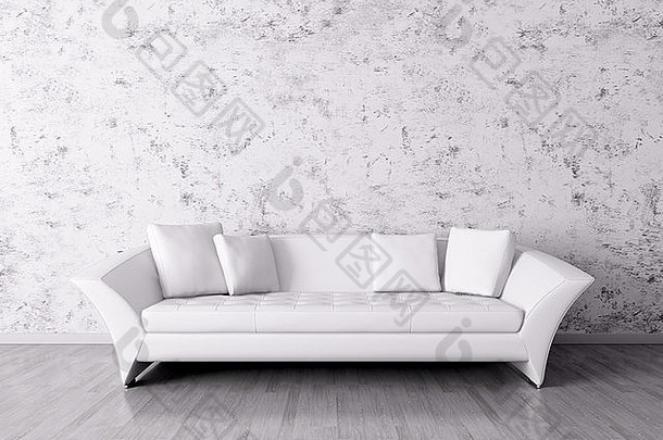 现代室内白色沙发粉刷墙