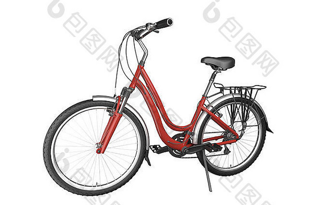 红色的自行车孤立的白色背景图像剪裁路径