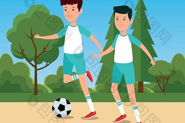 男孩实践足球锻炼活动