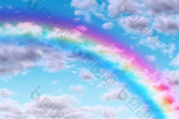 彩虹弧蓝色的天空云象征成功希望运气颜色光谱光折射令人惊异的自然天气条件