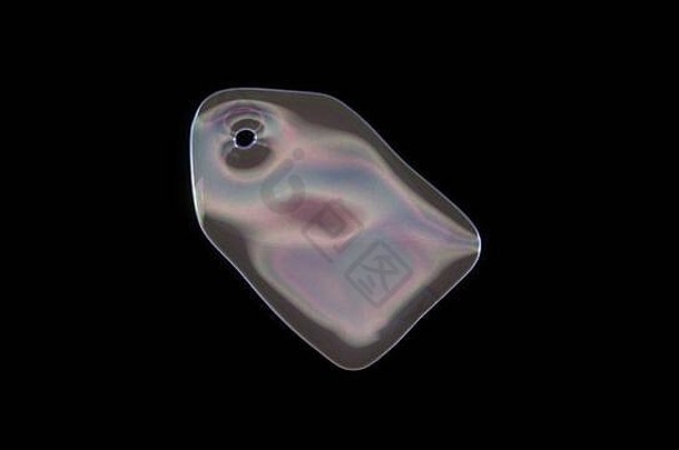 呈现扭曲的透明的肥皂泡沫形状象征标签持有洞孤立的黑色的背景