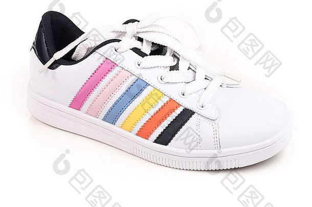 运动鞋子色彩斑斓的条纹光背景