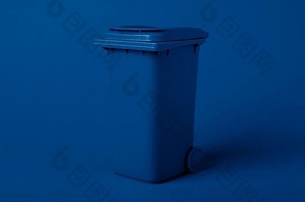 垃圾容器蓝色的背景有色时尚的蓝色的经典颜色趋势回收