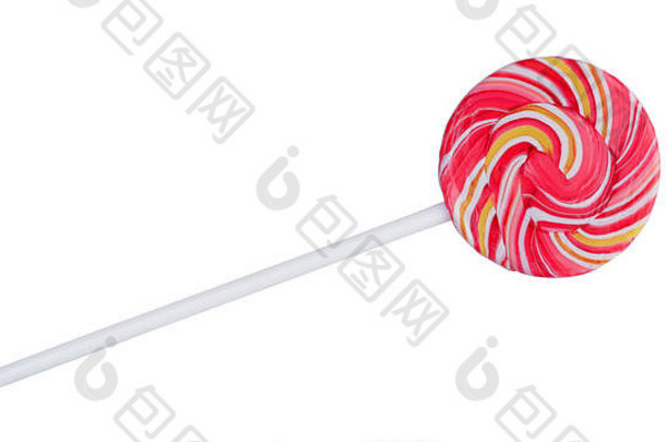 色彩斑斓的螺旋棒棒糖糖果坚持孤立的白色背景