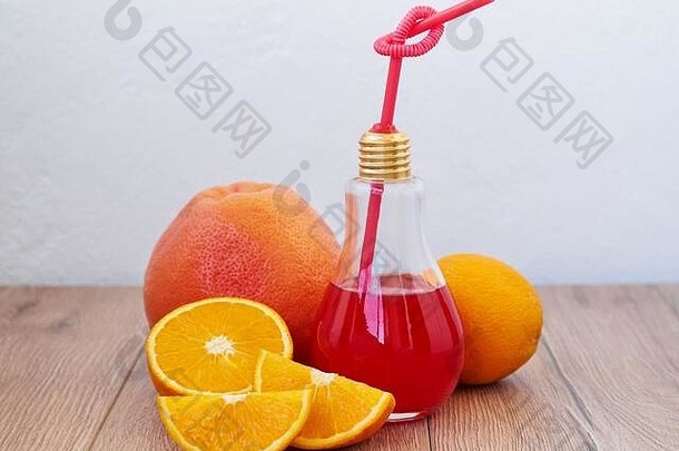 葡萄柚汁成熟的葡萄柚橙色木背景生态有机食物