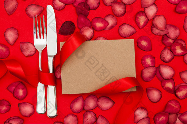 情人节一天餐厅刀叉空白棕色（的）纸卡