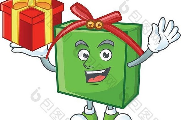 吉祥物绿色礼物盒子字符礼物