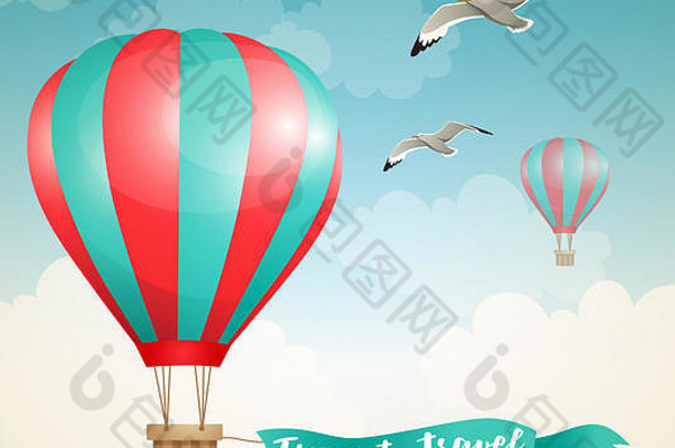 旅行背景空气气球鸟飞行天空