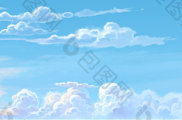 多云的蓝色的天空数字绘画