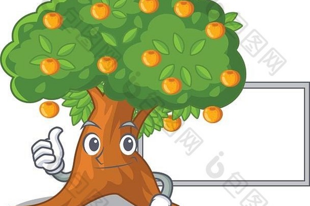 拇指董事会橙色树孤立的吉祥物