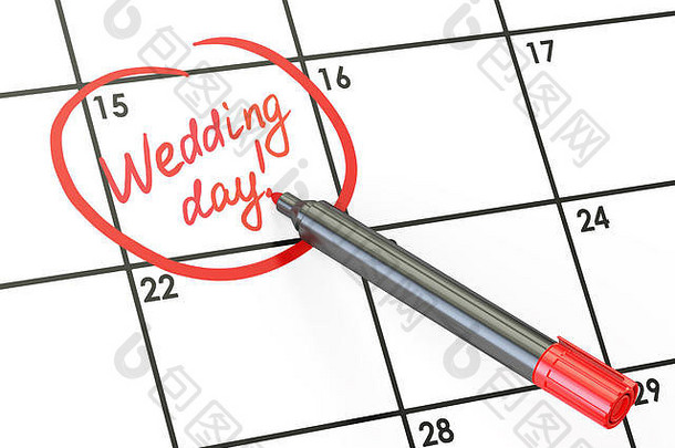婚礼一天日期日历概念呈现