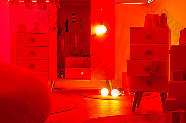 米兰意大利4月视图红色的卧室Collegien展馆托尔托纳空间位置米兰设计周4月