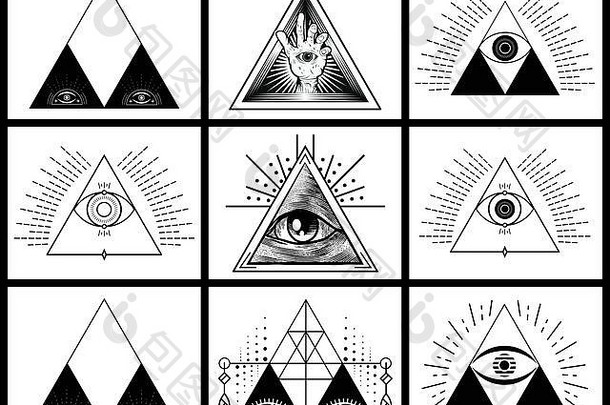 眼睛δ三角形金字塔共济会图标眼睛内部三角形金字塔