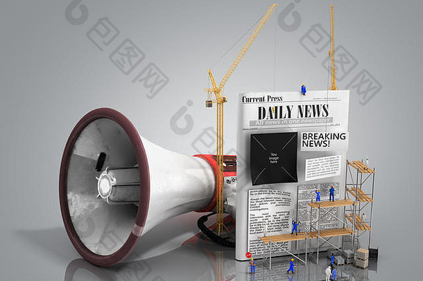 概念创建新闻建筑商胶水文本空报纸扬声器象征着propoganda渲染灰色