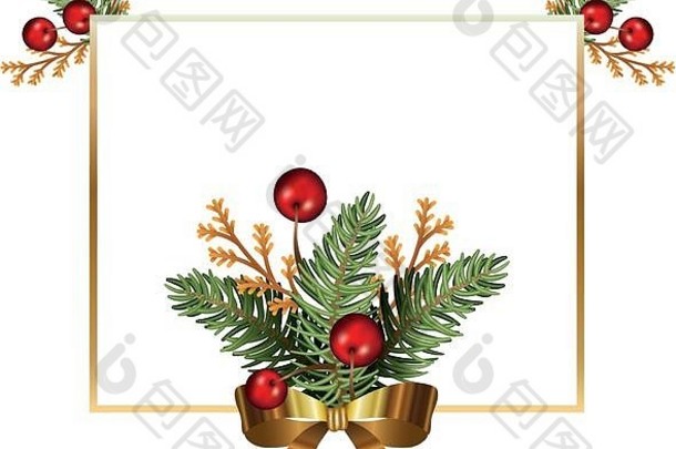 快乐快乐圣诞节树分支机构樱桃框架