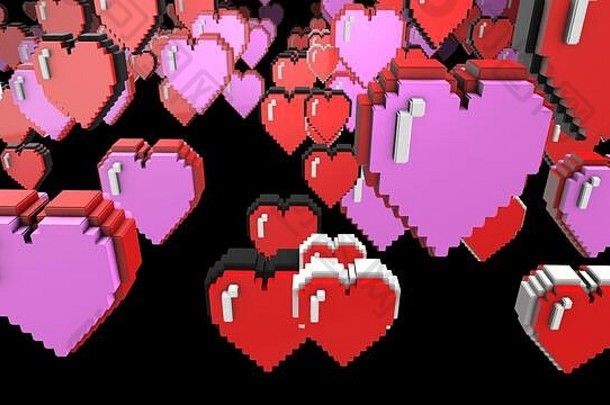 位像素心插图复古的商场视频游戏The foot of valentine s一天呈现图像