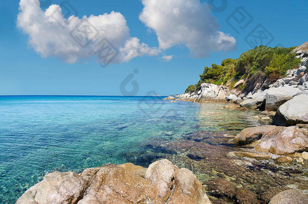 海岸线爱琴海海锡索尼亚chalkidiki北部希腊全景图像