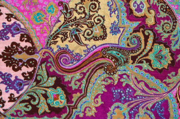 特写镜头色彩斑斓的印刷棉花织物纺织花设计