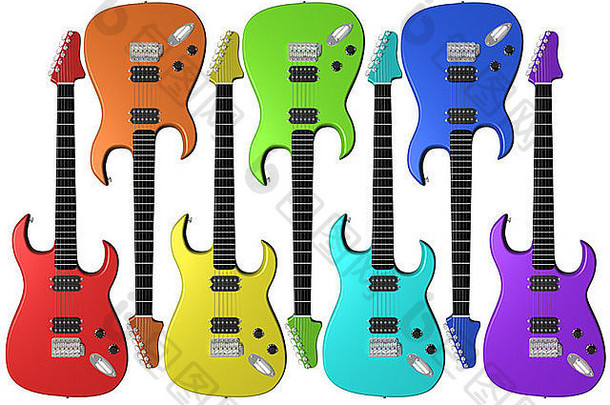 孤立的插图电吉他颜色彩虹