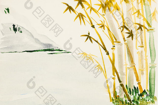 培训画水波谷风格水彩油漆景观竹子格罗夫山象牙彩色的纸