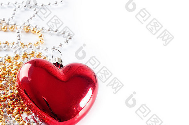 圣诞节背景红色的心金珠子