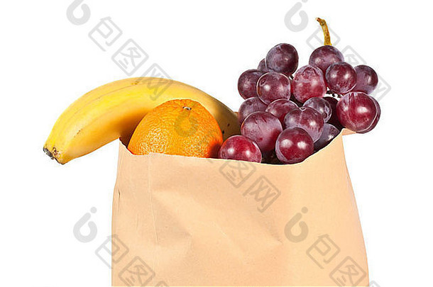 水果棕色（的）杂货店袋孤立的白色背景