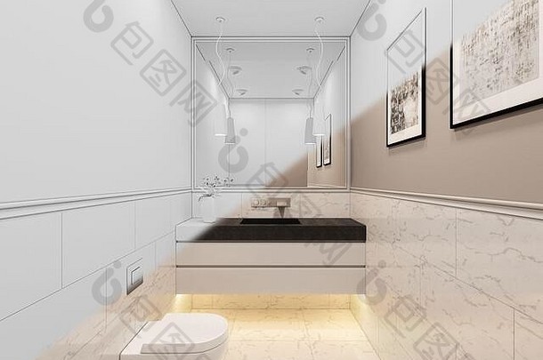 渲染室内厕所。。。私人小屋厕所。。。室内设计插图传统的<strong>现代</strong>风格