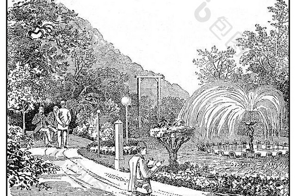 疗养院花园古董插图私人健康建立德国19世纪