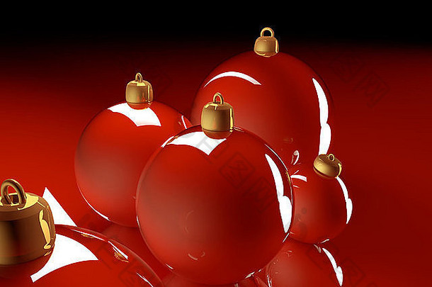 圣诞节光滑的装饰物红色的球渲染图像