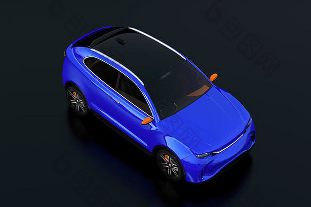 金属蓝色的电运动型多功能车概念车地面呈现图像原始设计