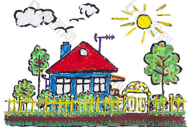 理想的孤立的甜蜜的梦想阳光明媚的画村首页景观孩子们画