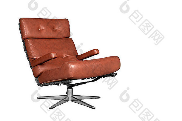软棕色（的）皮革时尚的复古的椅子白色