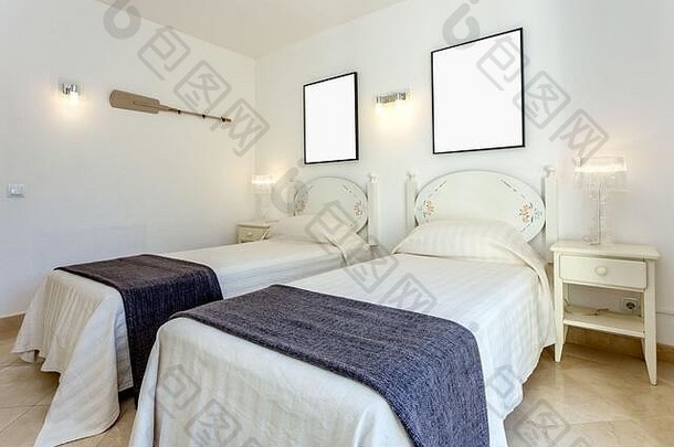 现代卧室单床欧洲酒店设计特写镜头