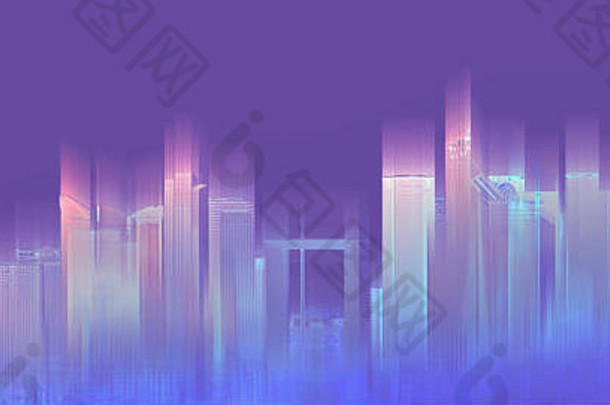 未来主义的色彩斑斓的城市霓虹灯紫色的背景摘要城市背景