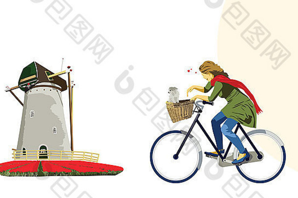 骑自行车荷兰女孩