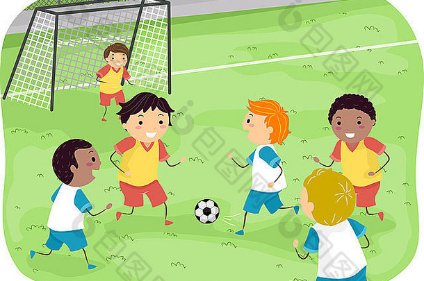 插图特色集团男孩玩足球