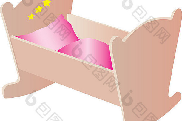 插图小木摇篮粉红色的床上用品