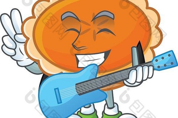 橙色馅饼吉他字符白色背景